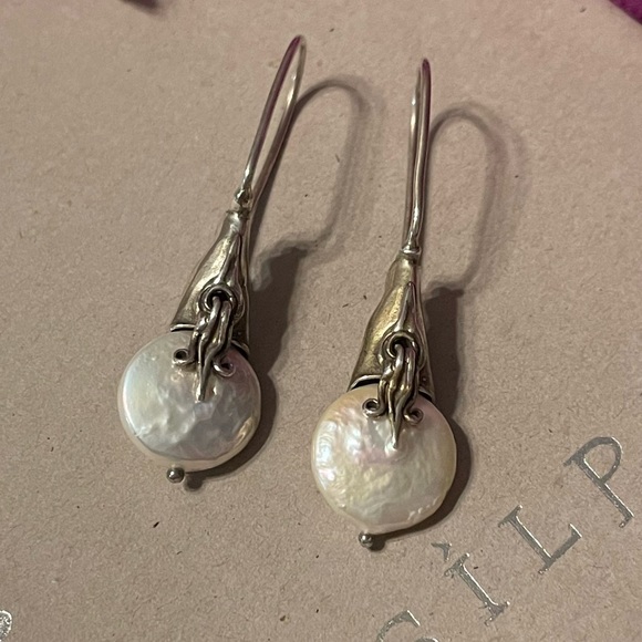 Silpada RARE Coin Pearl Sterling Silver Earrings W1269 - Picture 8 of 16